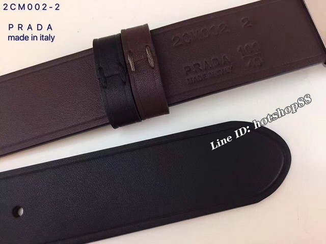 PRADA專櫃爆款男士皮帶 普拉達烏木色牛皮雙面用腰帶  jjp2024